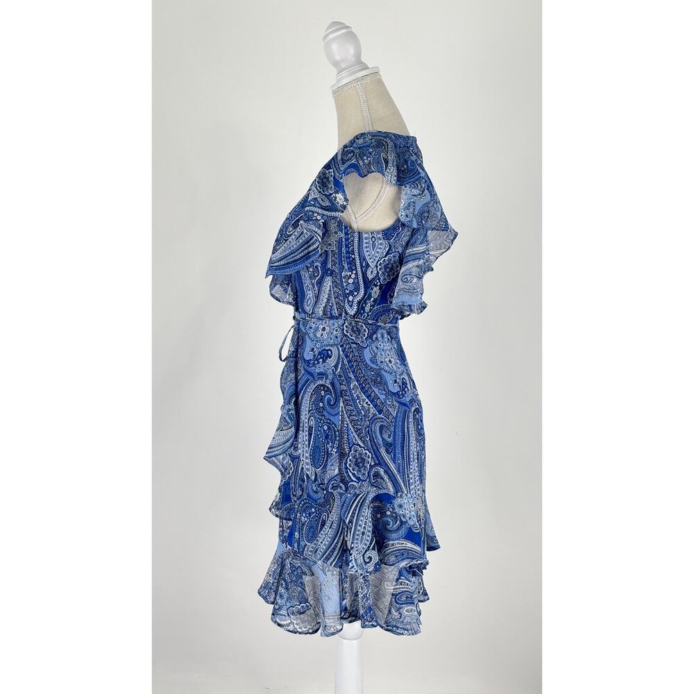Tommy Hilfiger Paisley Ruffle Mini Dress Blue Womens Size 2 New - Picture 8 of 12